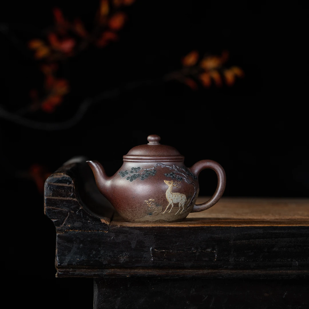 【玉呈窑】 鹿鸣松涧 周华强 柴烧130cc 紫砂壶