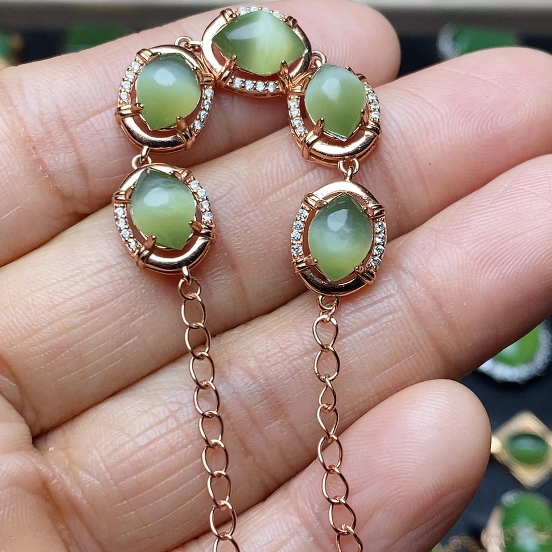 和田玉（碧玉）手链银S925镶嵌