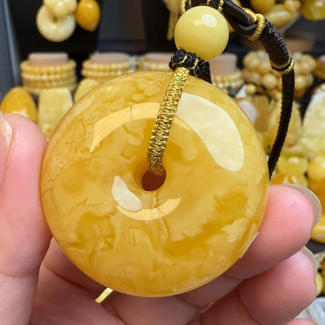 琥珀套链未镶嵌天然俄料蜜蜡平安扣吊坠