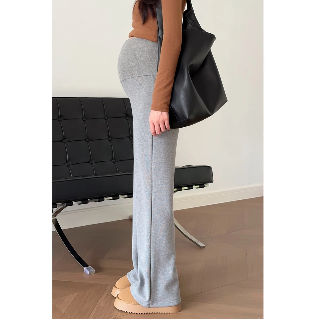 孕妇夏薄款2025新款针织阔腿裤显瘦外穿直筒时尚托腹瑜伽长裤高腰