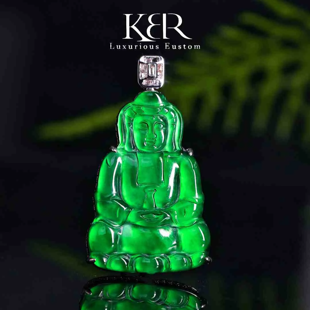 原创设计新款天然A货翡翠满绿观音吊坠挂坠简约百搭款KBR50910002