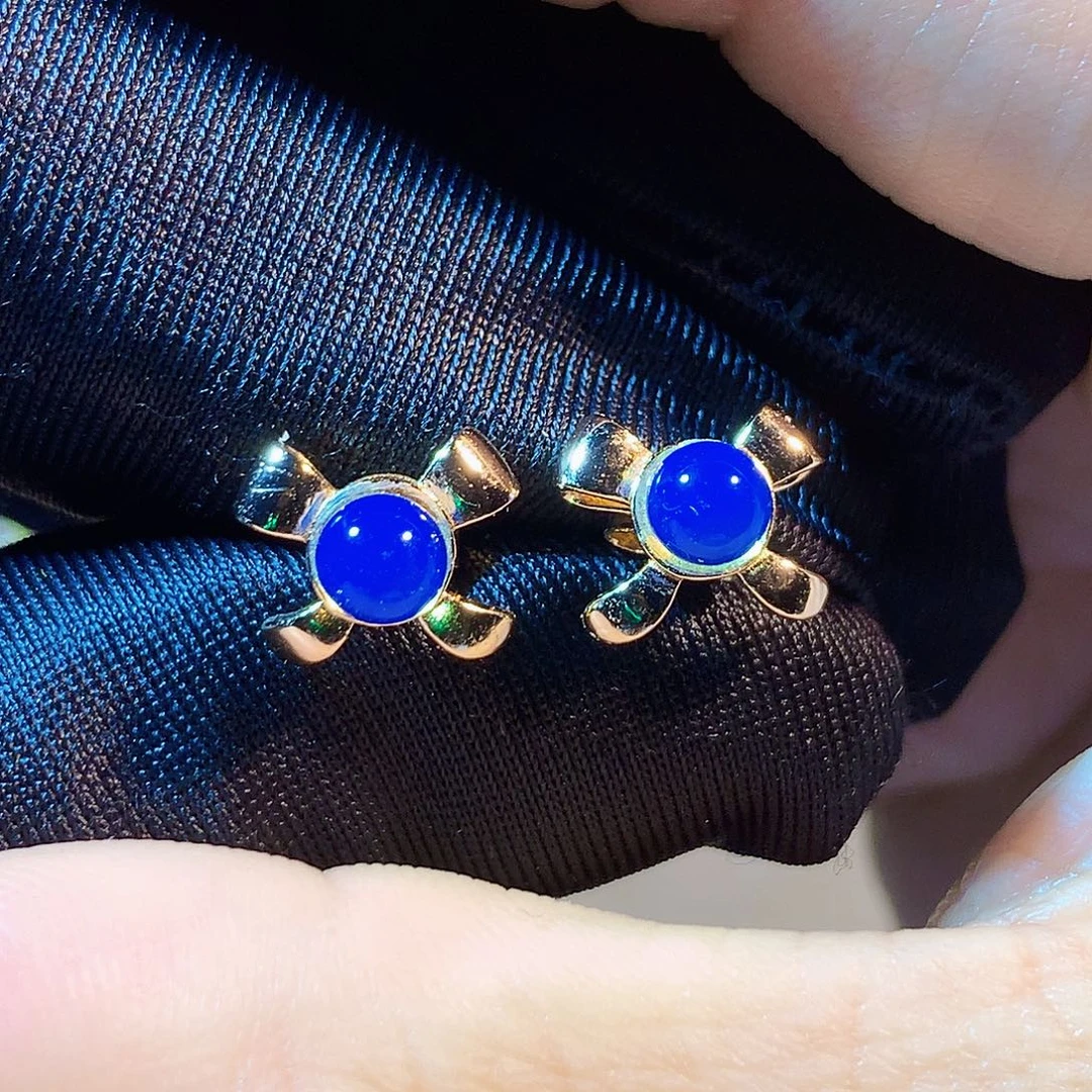 琥珀银S925镀金镶嵌手串多米尼加蓝珀蝴蝶结款耳钉