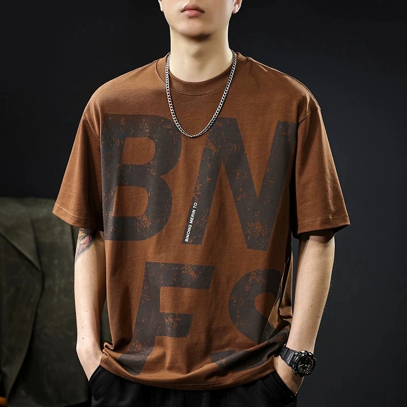 美式潮牌重磅260g纯棉短袖t恤男士潮流复古印花夏季宽松大码T恤男