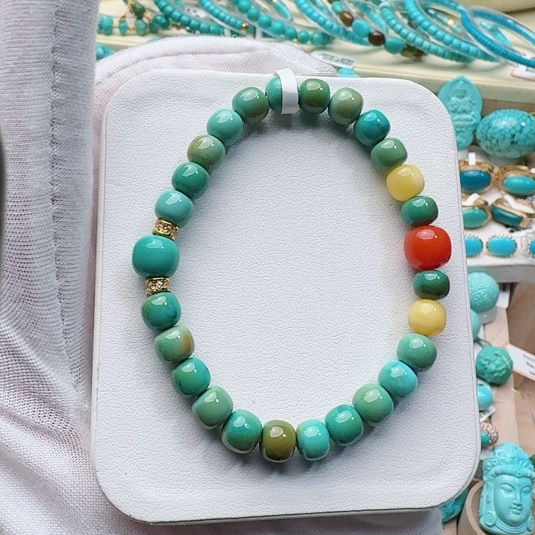 绿松石未镶嵌珠宝奇石精致老型手串
