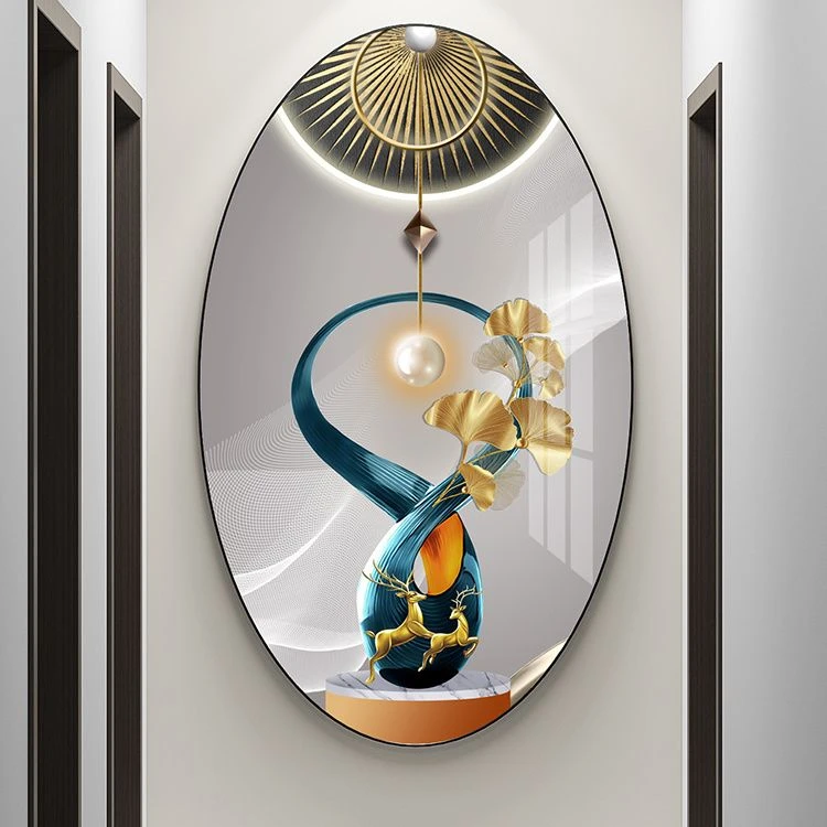 玄关装饰画挂画客厅墙壁现代创意过道简约走廊轻奢入户椭圆形壁画