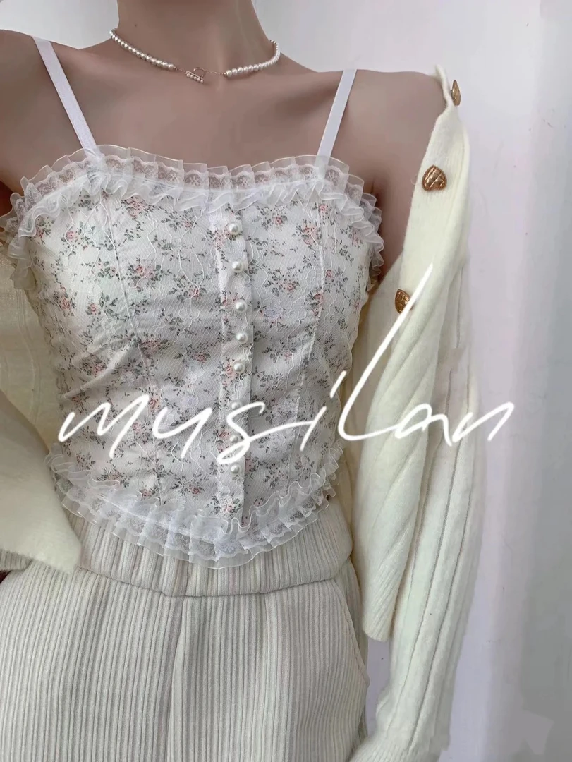 夏季女款蕾丝碎花吊带背心纯欲短款美背外穿内搭上衣