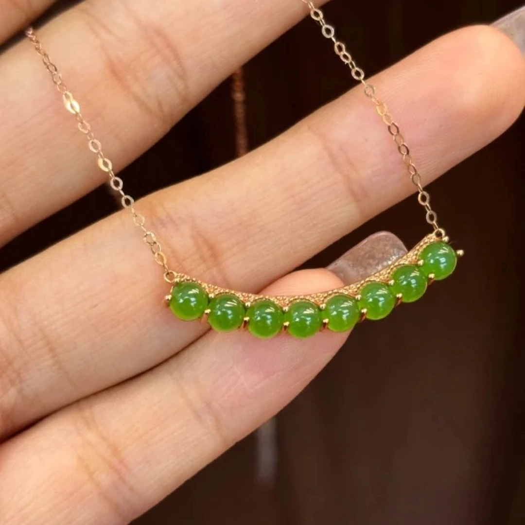 3645 和田玉18k金镶嵌苹果绿项链 多样性发其一