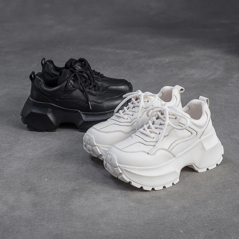 厚底增高老爹鞋女头层牛皮2025新款秋季松糕休闲小白鞋显高时尚潮