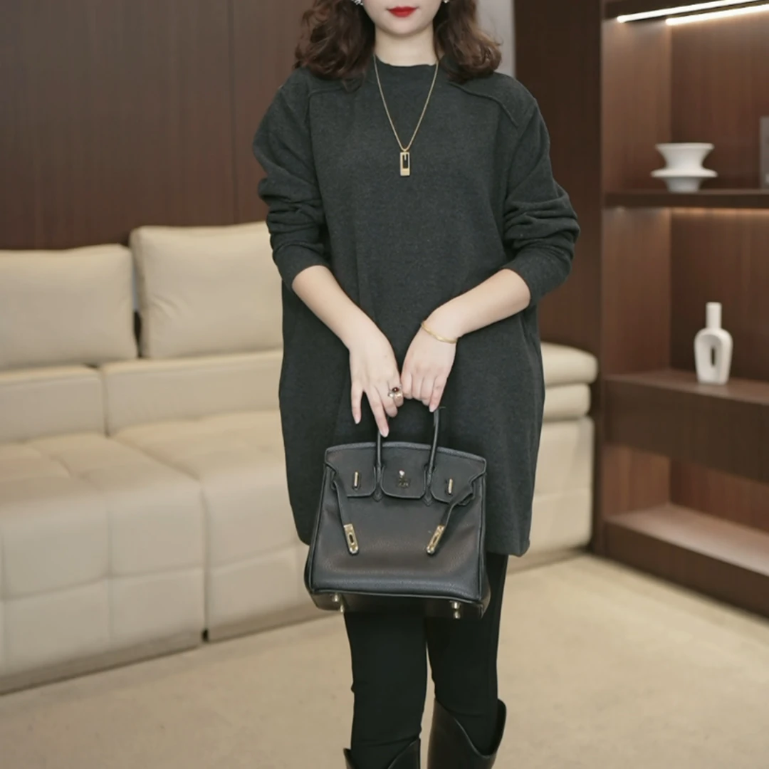 德绒保暖长袖T恤打底衫女中长款内搭插肩袖上衣3840