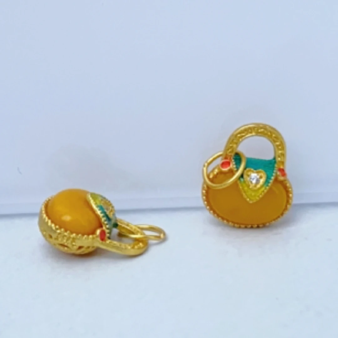 【萌宝饰品】B514蜜蜡手提钱袋包包滴流款DIY配件10×12mm多样性发一