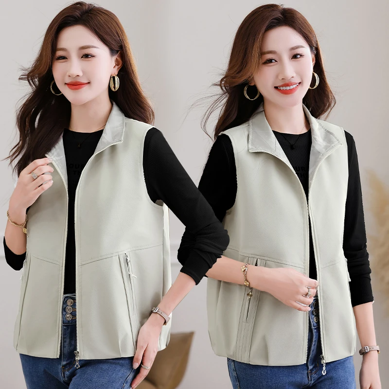 时尚立领马甲女春秋2025新款中年妈妈外穿坎肩背心休闲百搭薄马夹