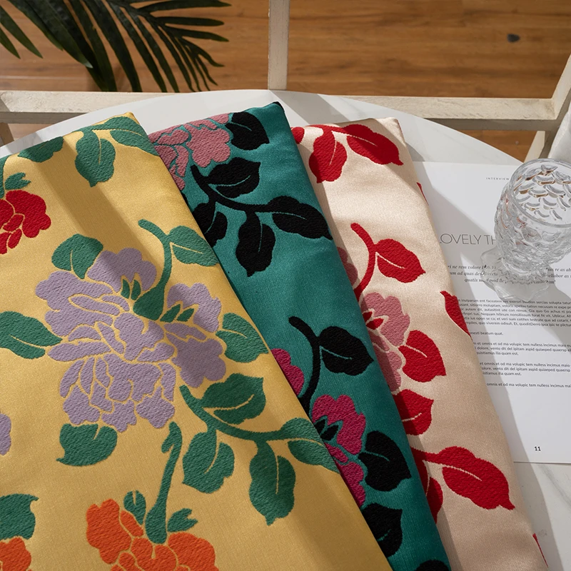 中国风旗袍茶席马甲仿漳绒大牡丹新中式老钱风舞台装饰手工提花织