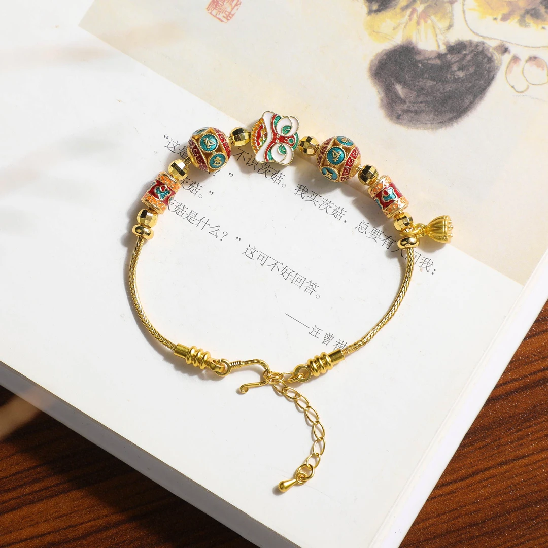 铜合金手链 （云）宫廷复古醒狮六字真言多宝手链02