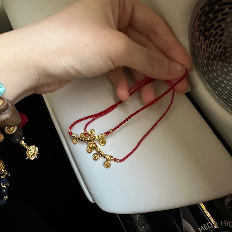 合金脚链 张大奕 平安喜乐好运手绳脚绳手工编绳显白红绳新年礼物