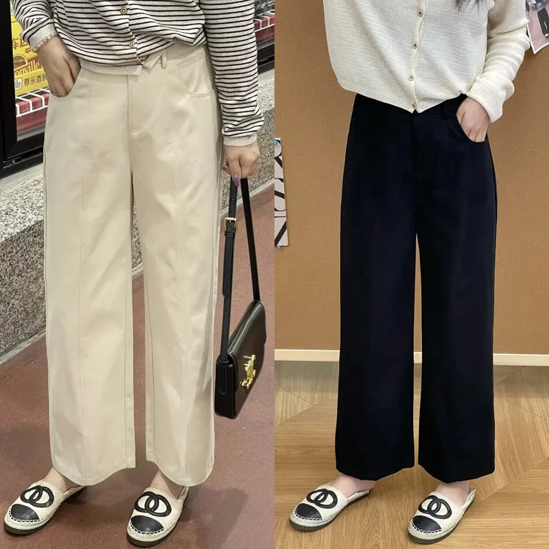 窄版阔腿裤裤子女小个子春夏新款高腰垂感立体剪裁九分直筒奶奶裤