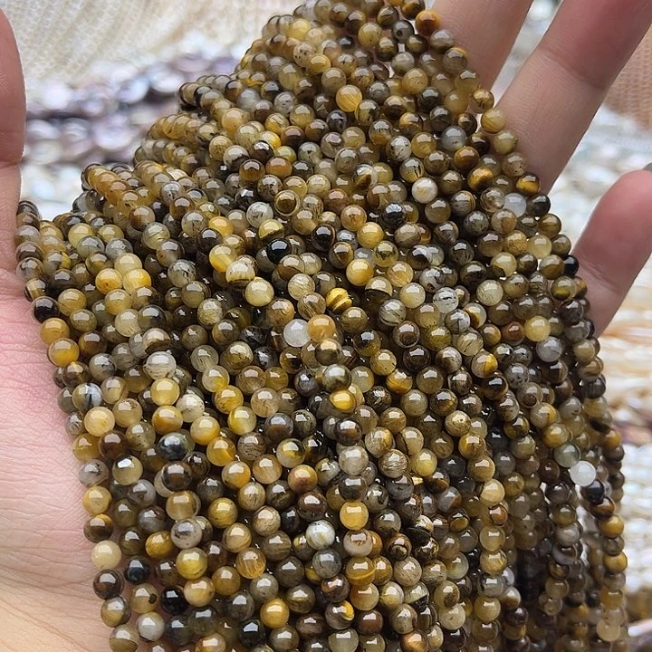 玛瑙/玉髓未镶嵌珠宝半成品2条4mm左右玉化虎眼石