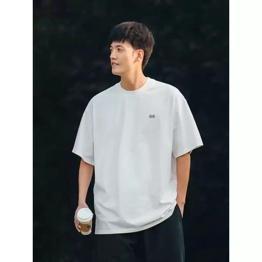 230g纯棉小标基础款白色速干T恤男夏季宽松休闲圆领短袖