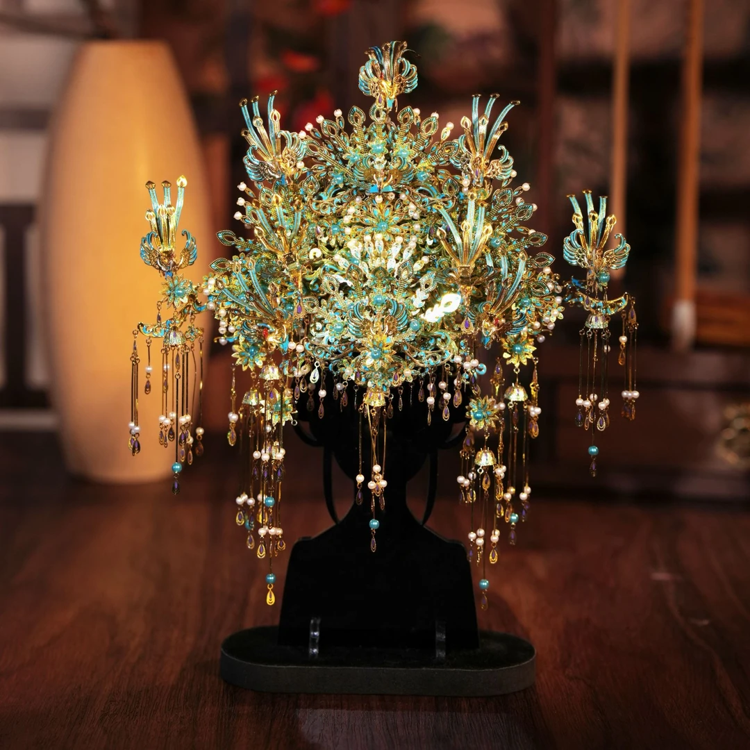 山海经凤冠系列九霄青羽冠3D立体拼图模型结婚礼物