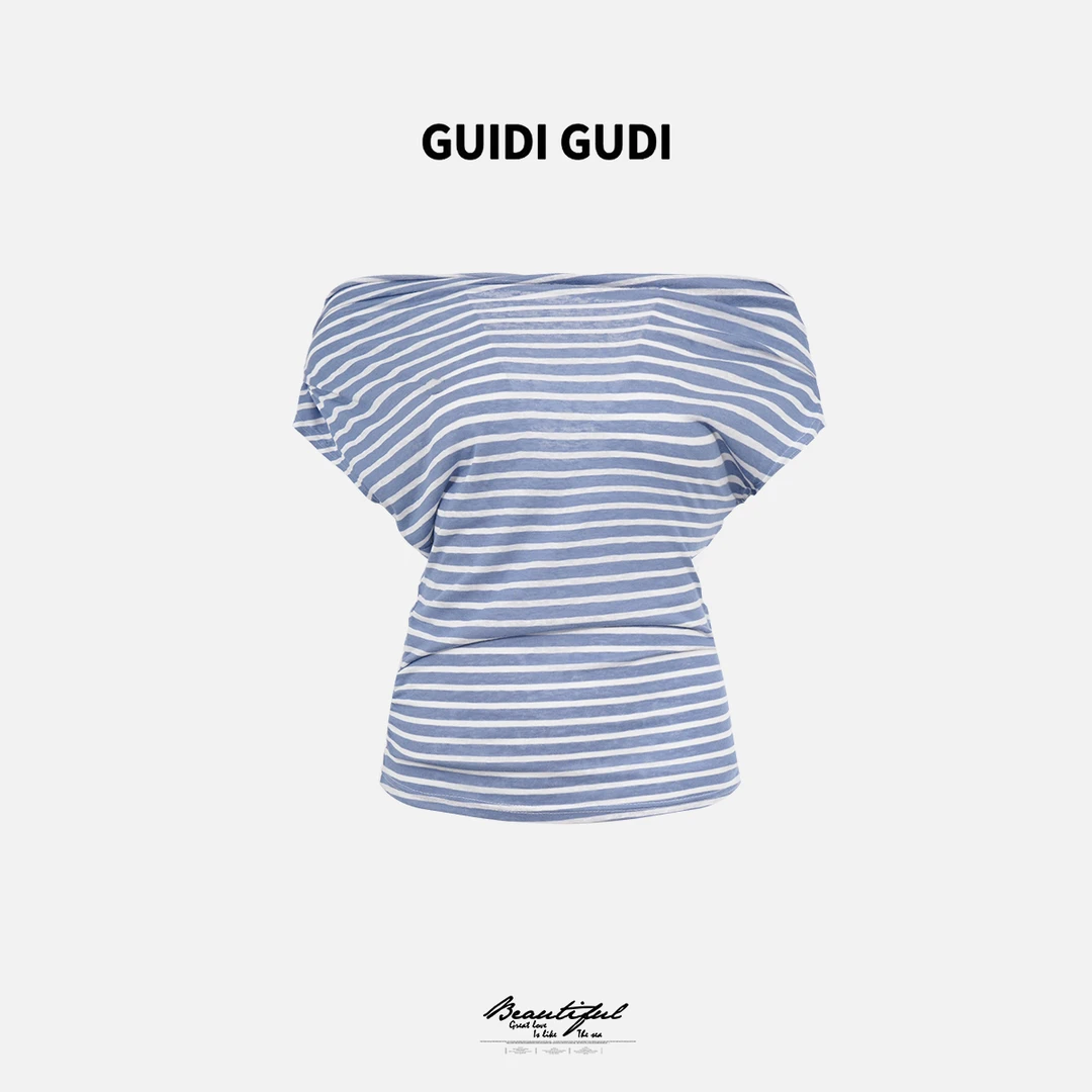 GUIDI GUDI【星辰大海】气质休闲条纹短袖 /黄加蓝