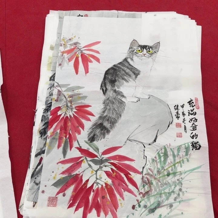 国画花鸟等图案为一体而