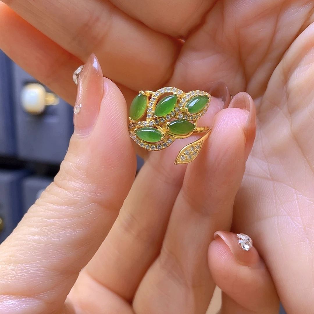 和田玉银S925镀金镶嵌戒指