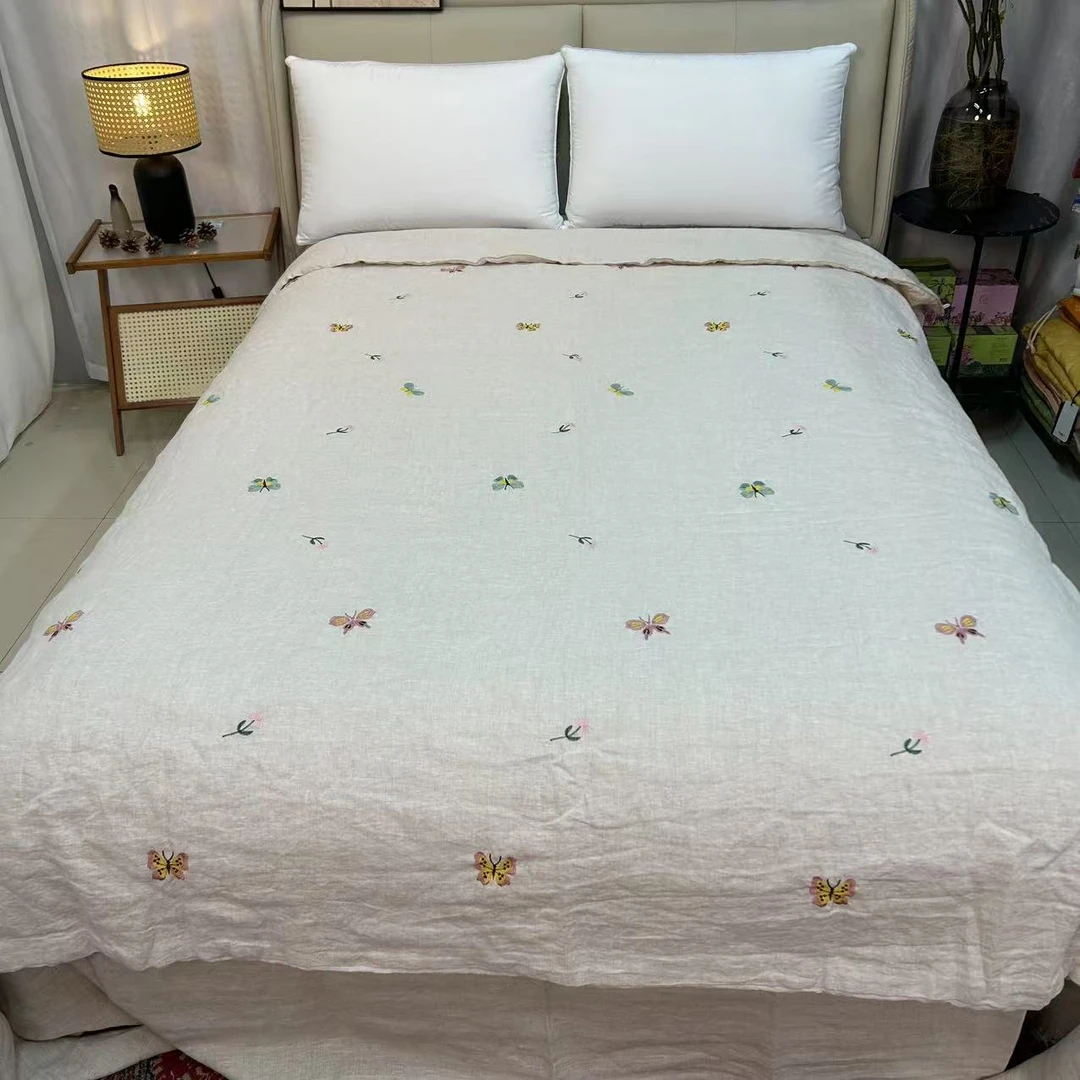 木汀家-彩蝶 刺绣100%汉麻空调被夏凉被 高端苏绣夏被填充50汉麻