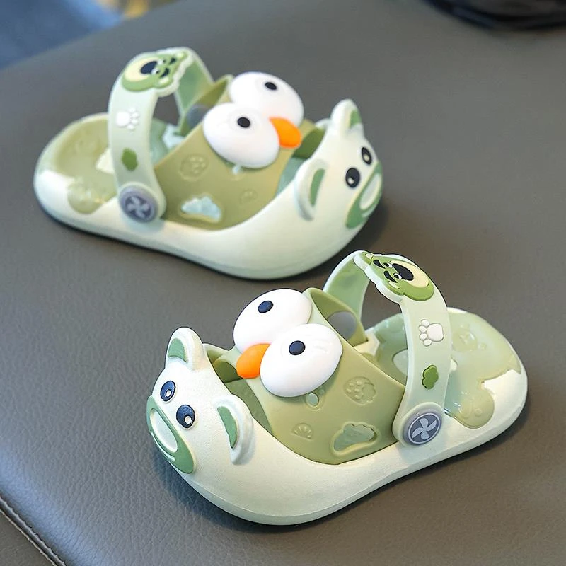 包头防撞大眼熊儿童拖鞋夏男女童室内防滑卡通小童幼儿宝宝洞洞鞋