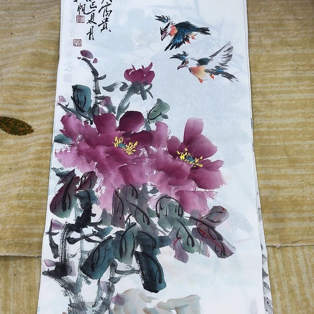 国画三尺整纸我手绘作品