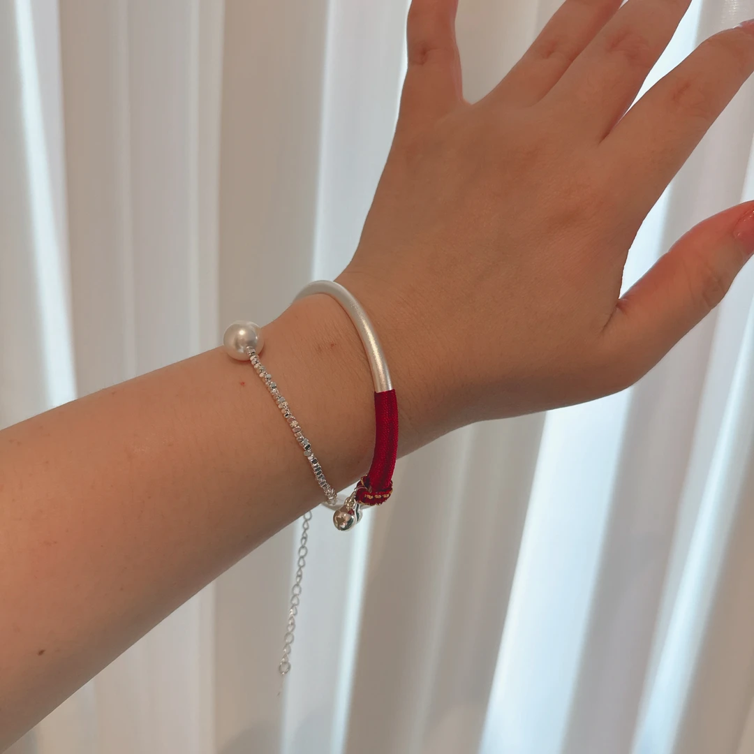 足银手镯  古法平安喜乐银9999手镯新中式古法实心送老婆520礼物