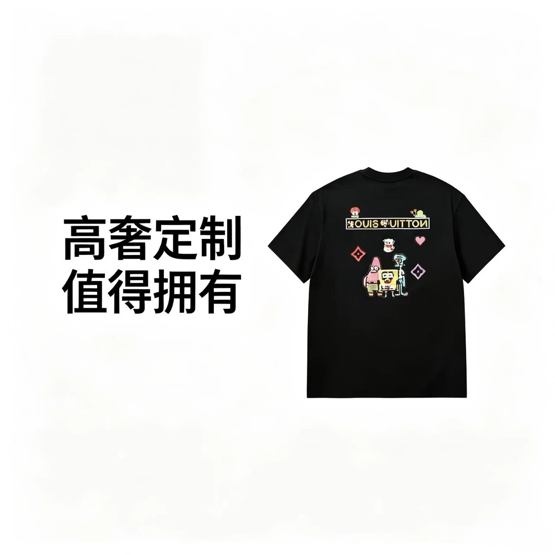 【23号链接】J&X夏季新款潮牌纯棉情侣休闲海绵宝宝刺绣短袖GS18