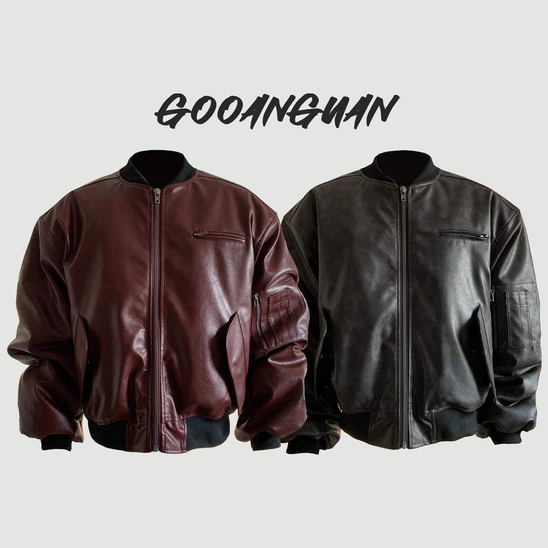 巴黎廓形PU皮衣MA-1秋冬复古做旧棉服加厚bomber美式棒球服外套男