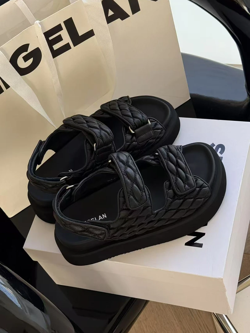 诗歌兰女鞋2025春夏款时尚简约百搭松糕底露趾小香风休闲沙滩凉鞋