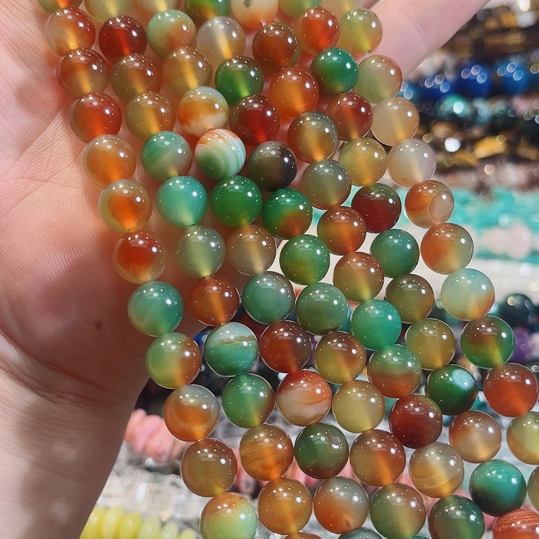 玛瑙/玉髓合金珠宝半成品孔雀玛瑙一条10mm