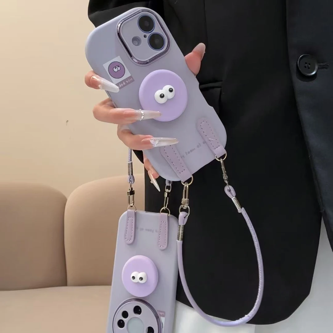 SMBLCE紫英文大眼支架适用苹果17/16胖子手机壳华为vivoppo小米15