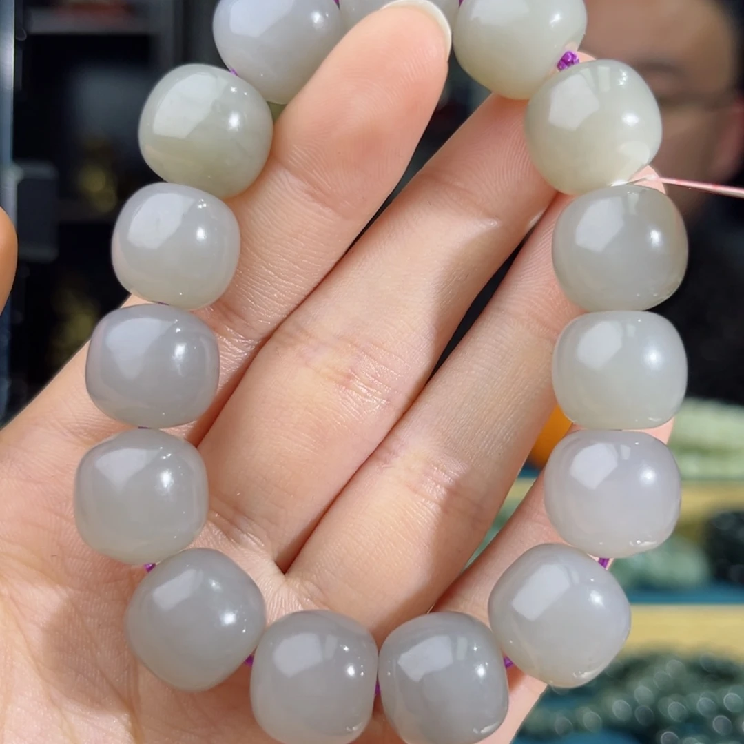 和田玉手链未镶嵌手串纯天然和田玉青海料冰烟紫14mm