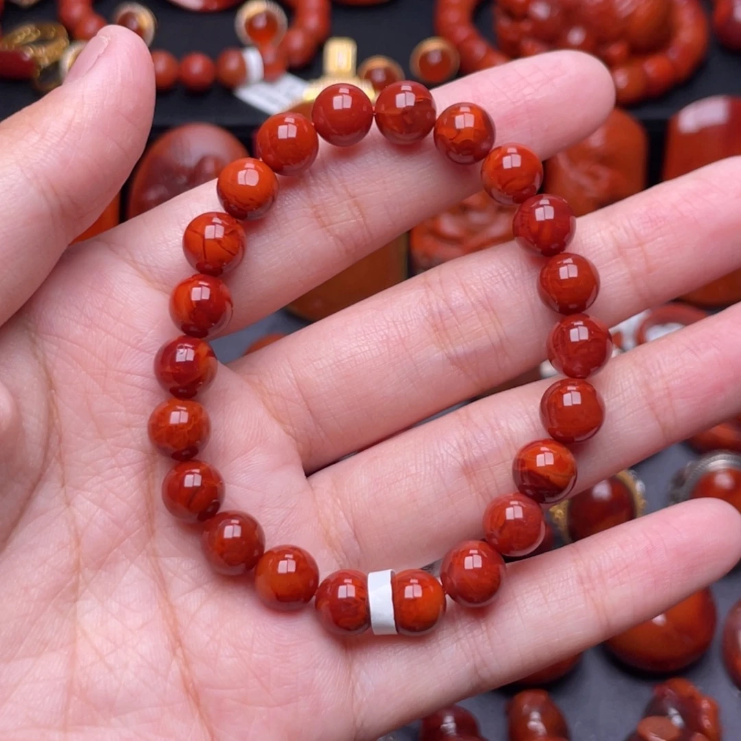 南红玛瑙未镶嵌珠宝奇石单圈8.5mm