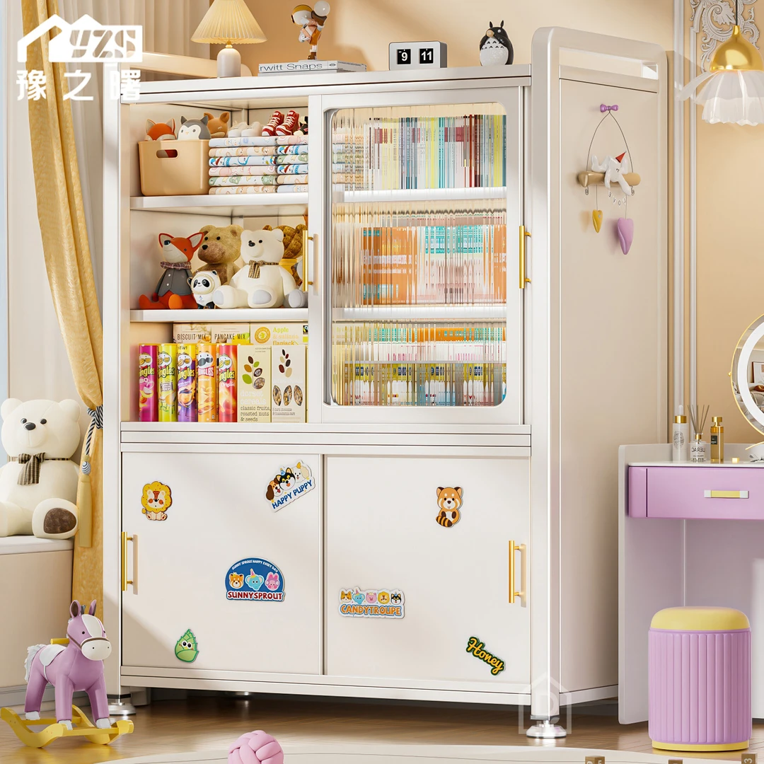 豫之曙多层带门置物架推拉门锅碗收纳柜家用餐边落地多功能储物柜