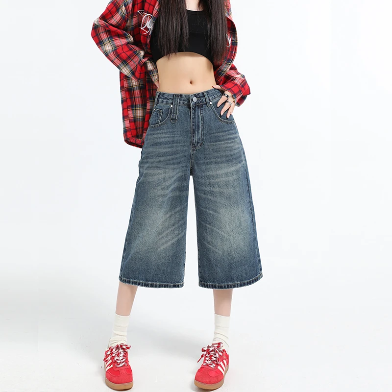 阔腿牛仔裤女七分裤夏季2025年新款高腰显瘦松弛感慵懒风直筒中裤