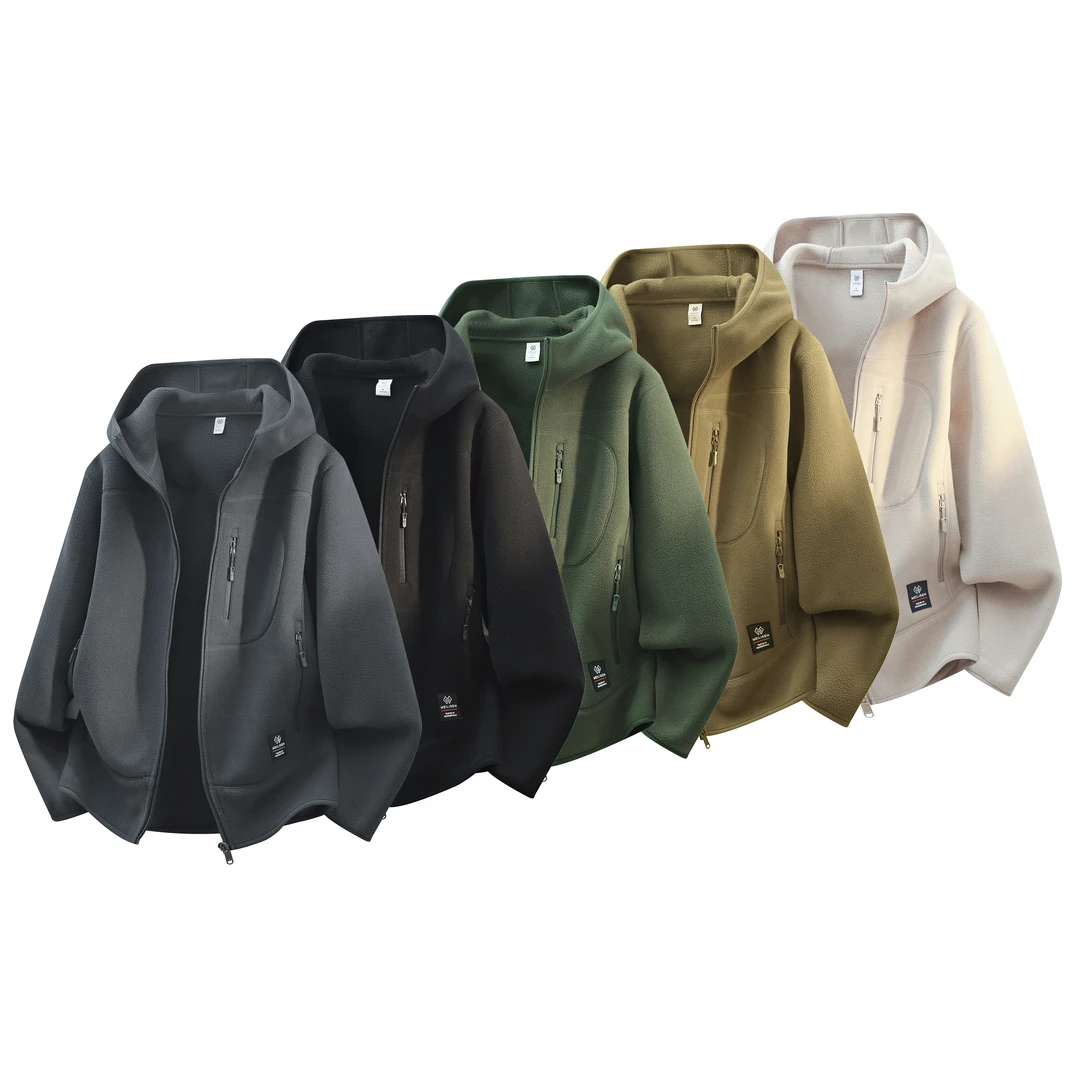 新款连帽户外百搭摇粒绒立体裁剪贴布休闲防风保暖男女外套8655