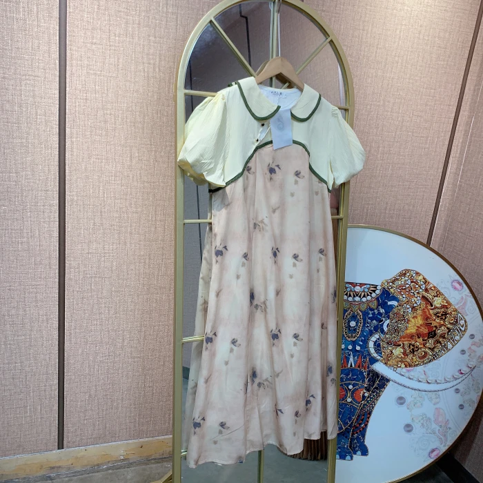 MM112孕妇粉色碎花连衣裙M90-130 L140