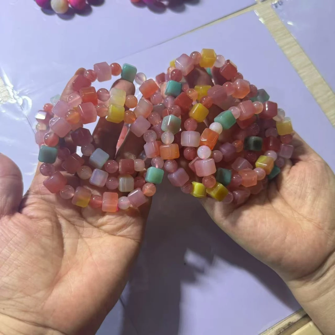 天然盐源玛瑙方糖手串--多样性发一