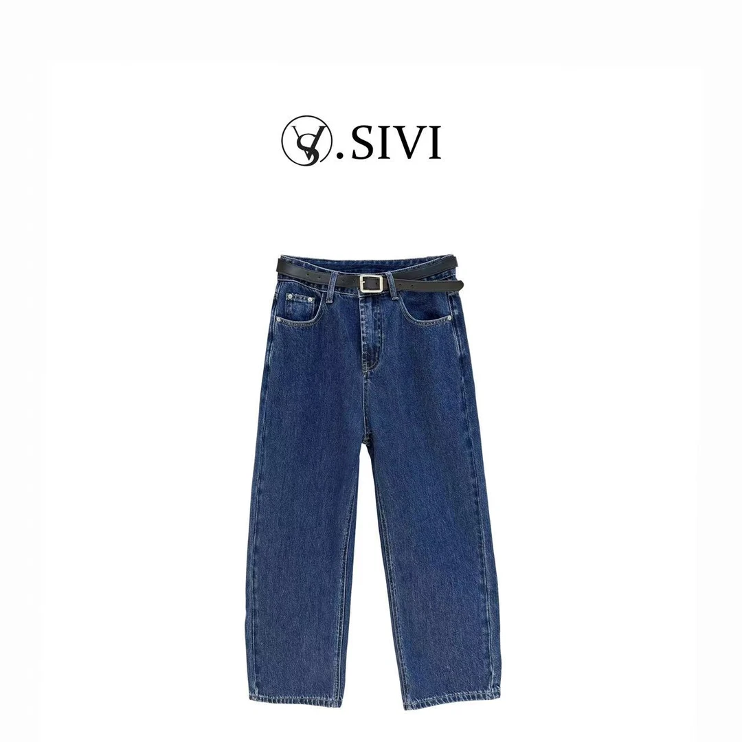 熙薇【深海之息】2025春季新款巨显瘦修饰完美腿型牛仔法棍裤H2178