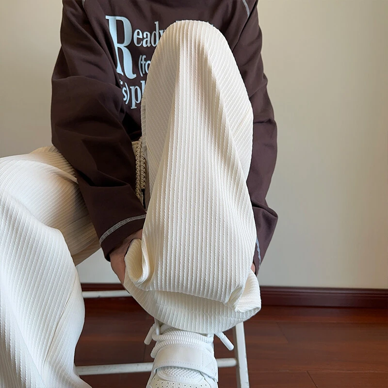 肌理感冰丝裤子男春夏潮牌宽松直筒休闲长裤潮流垂感青少年阔腿裤