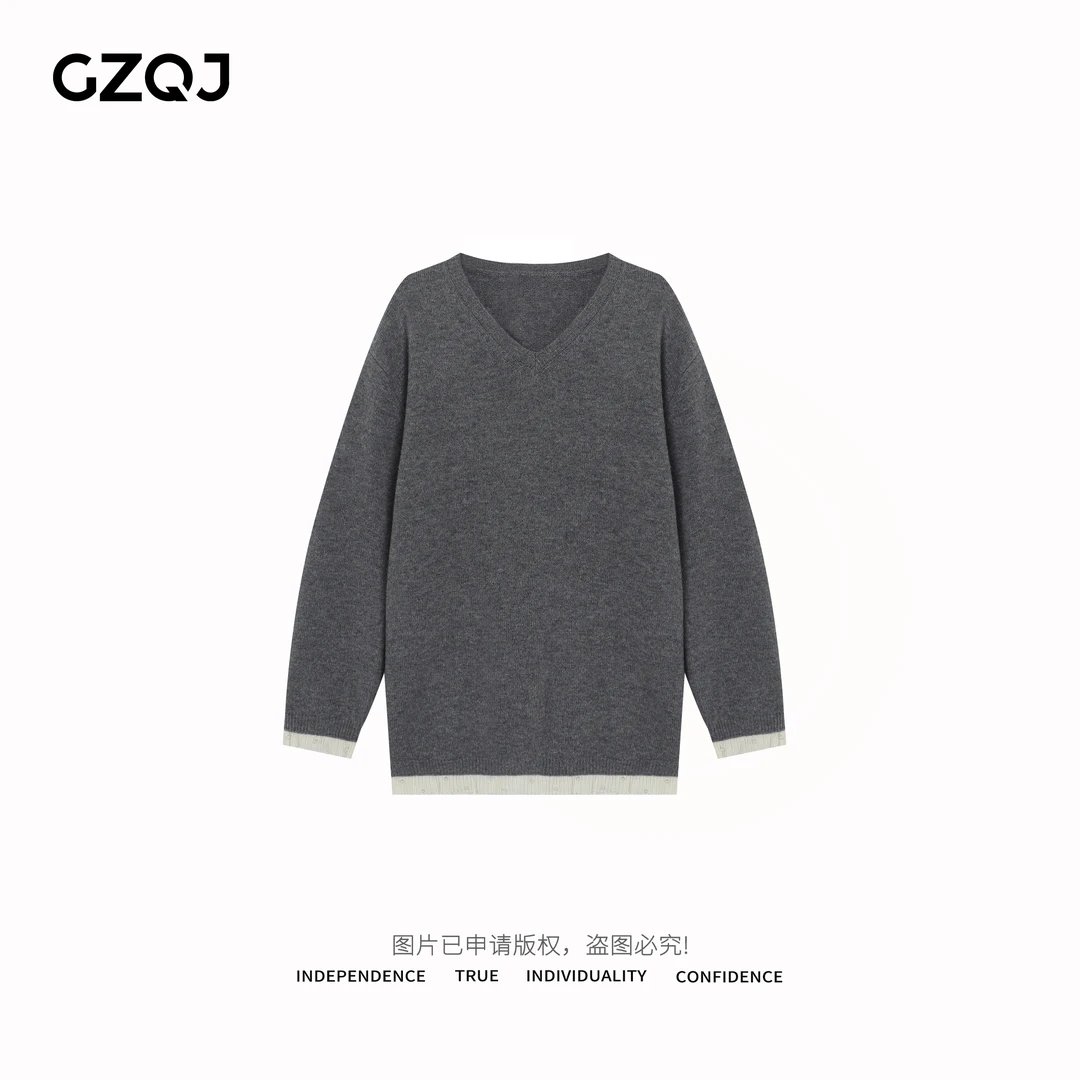 老琴私服 【燕麦巧巧】100绵羊毛针织衫V领长袖时尚毛衣上衣女09137