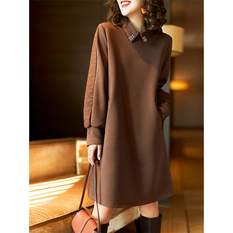 欧货休闲连衣裙2025春秋新款宽松大码减龄显瘦洋气高级感a字裙子