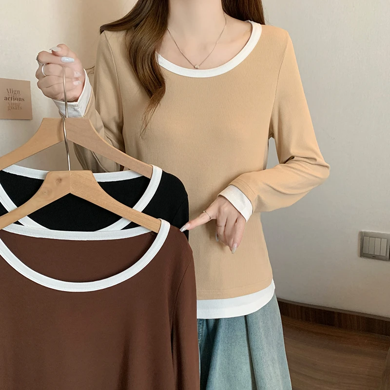 大码女装2025春装新款洋气长袖T恤胖mm宽松设计感打底衫上衣8366