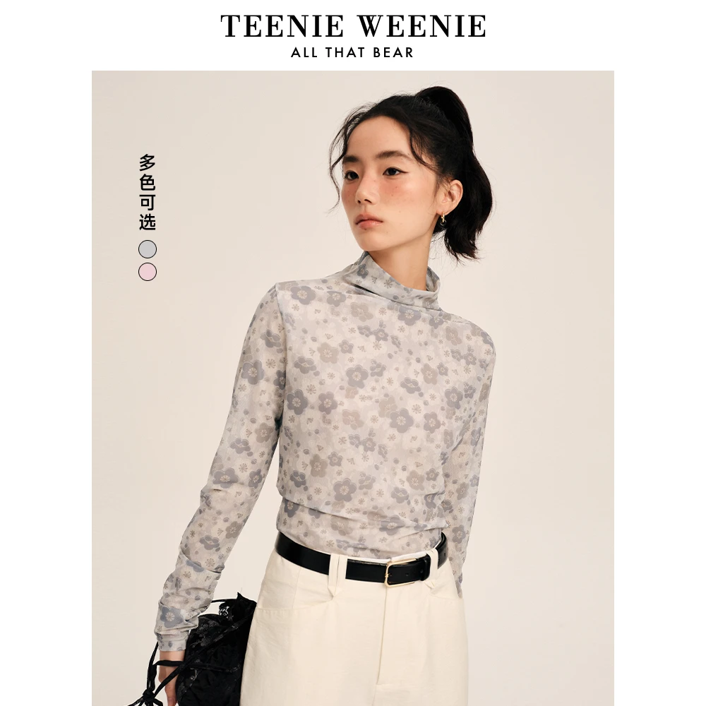 Teenie Weenie小熊长袖25T恤半高领时尚潮流碎花上衣TTLA255102H
