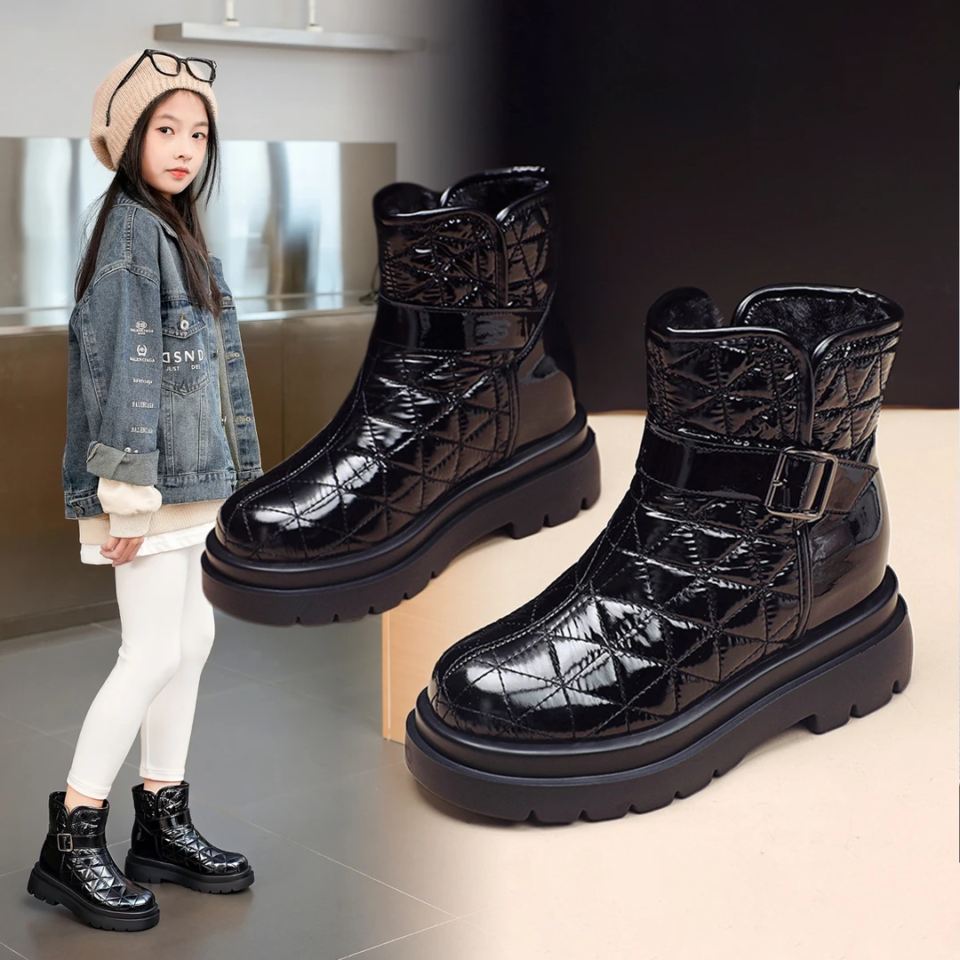 女童雪地靴2025新款儿童公主单鞋大童女孩靴子软底加绒拉链大棉靴