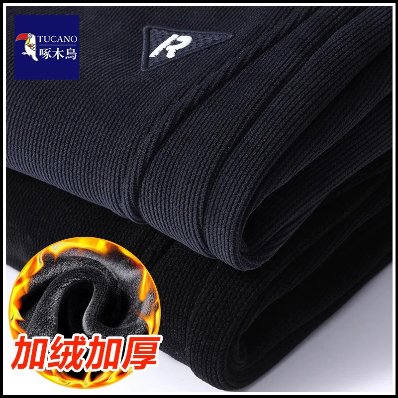 啄木鸟休闲裤男士加绒加厚抽绳卫裤2025秋冬季宽松束脚灯芯绒长裤