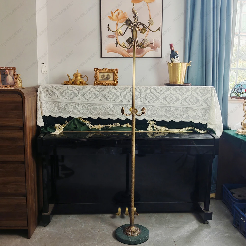 全铜法式田园孔雀向日葵花落地衣帽架高端家居黄铜衣架挂衣服架